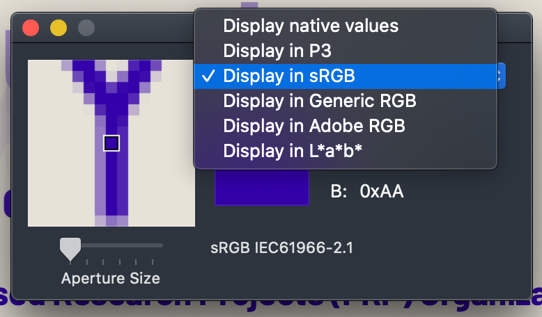 Set Digital Color Meter to display in sRGB